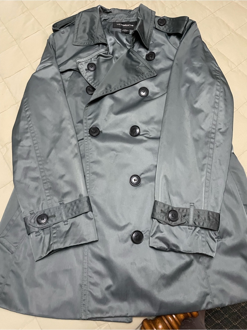 Liz Claiborne Gray Double-Breasted Trench Coat